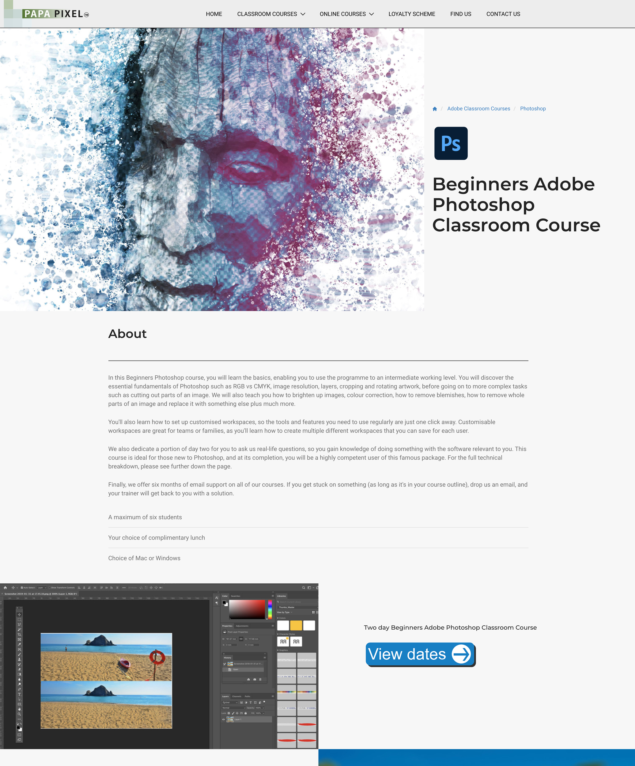 Beginners Photoshop course page